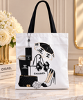 Chanel GWP White Fashion Illustration Shoulder Tote Bag | Black Handles