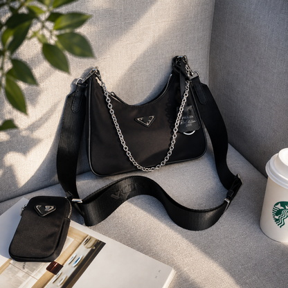 Fashion Luxe Re-Edition Nylon Multi-Strap Shoulder Bag – Black