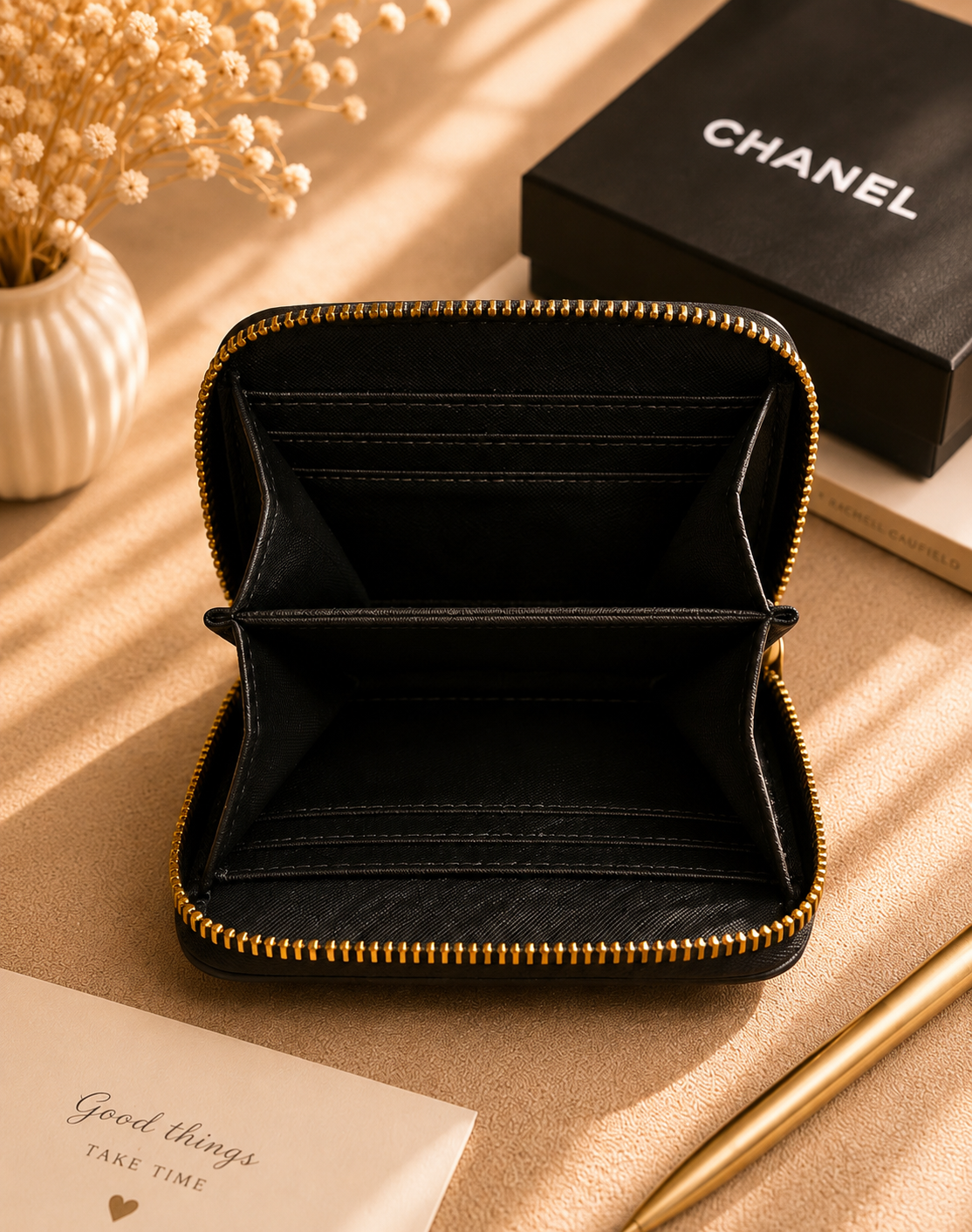 Fashion Luxury-Inspired Quilted Compact Zip Wallet with Gift Box