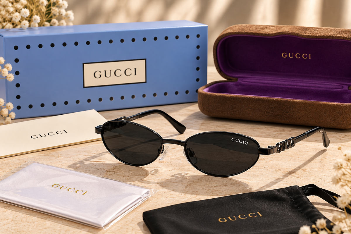 Fashion Oval Sunglasses – Black & Gold
