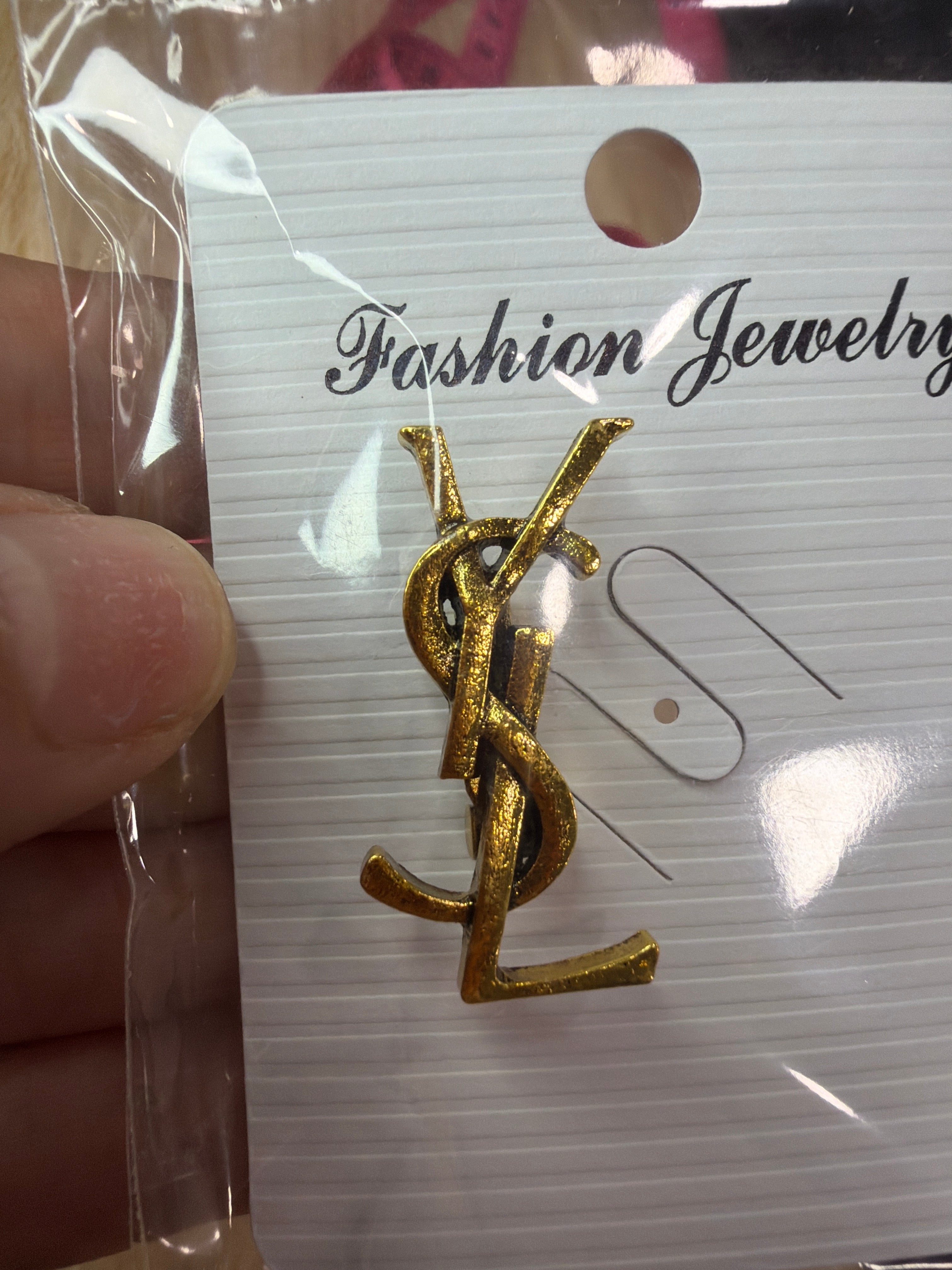 Crystal Monogram Style Brooch Pin – Gold or Silver Tone