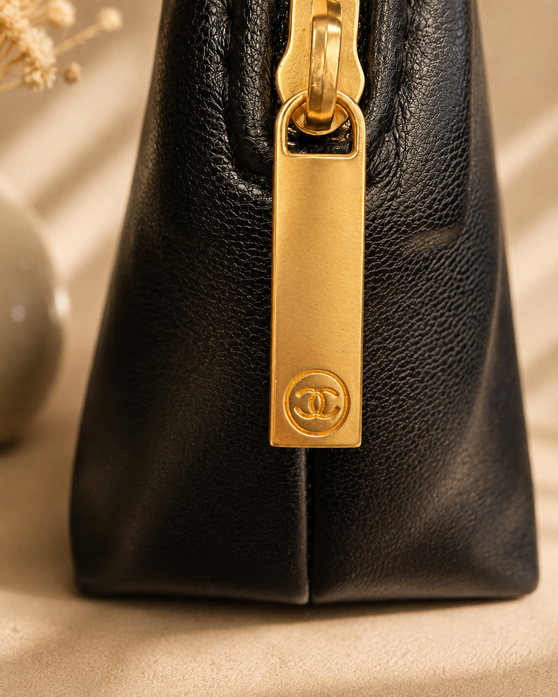 CHANEL BEAUTÉ Black Cosmetic Bag – Soft Faux Leather GWP Makeup Pouch | Gift With Purchase