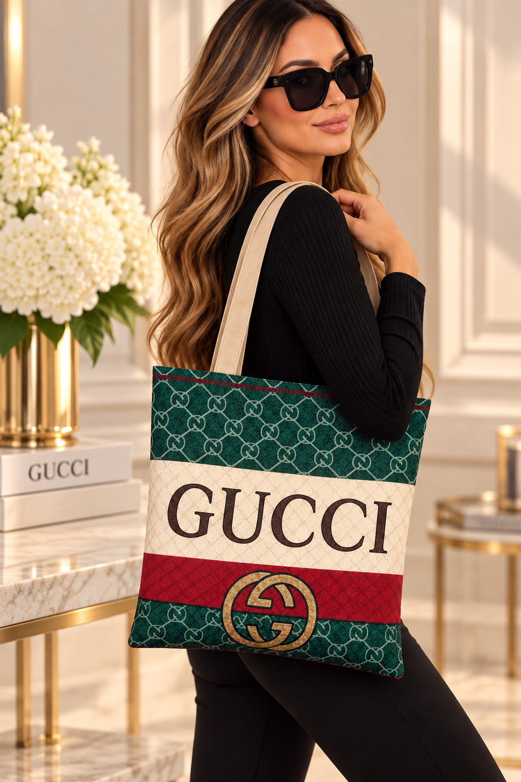 Gucci Beauty GWP Green, Red & Cream Monogram Shoulder Tote Bag