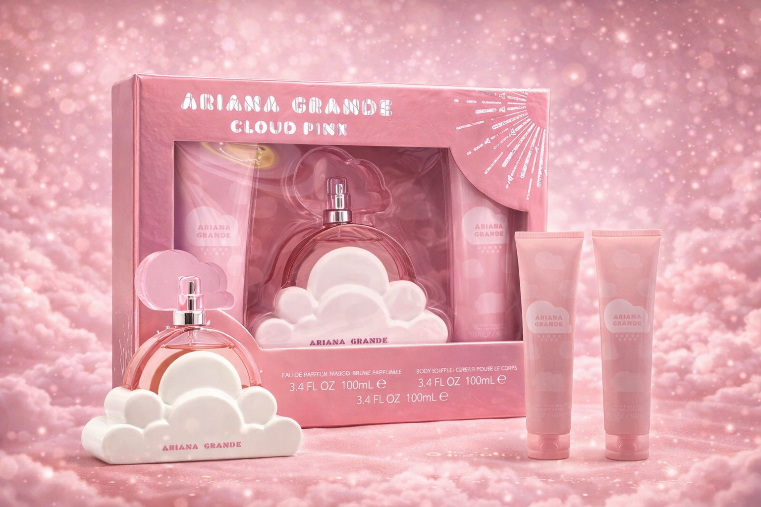 ✔️Ariana Grande Cloud Pink Eau de Parfum 3-Piece Gift Set (100ml + Body Care)