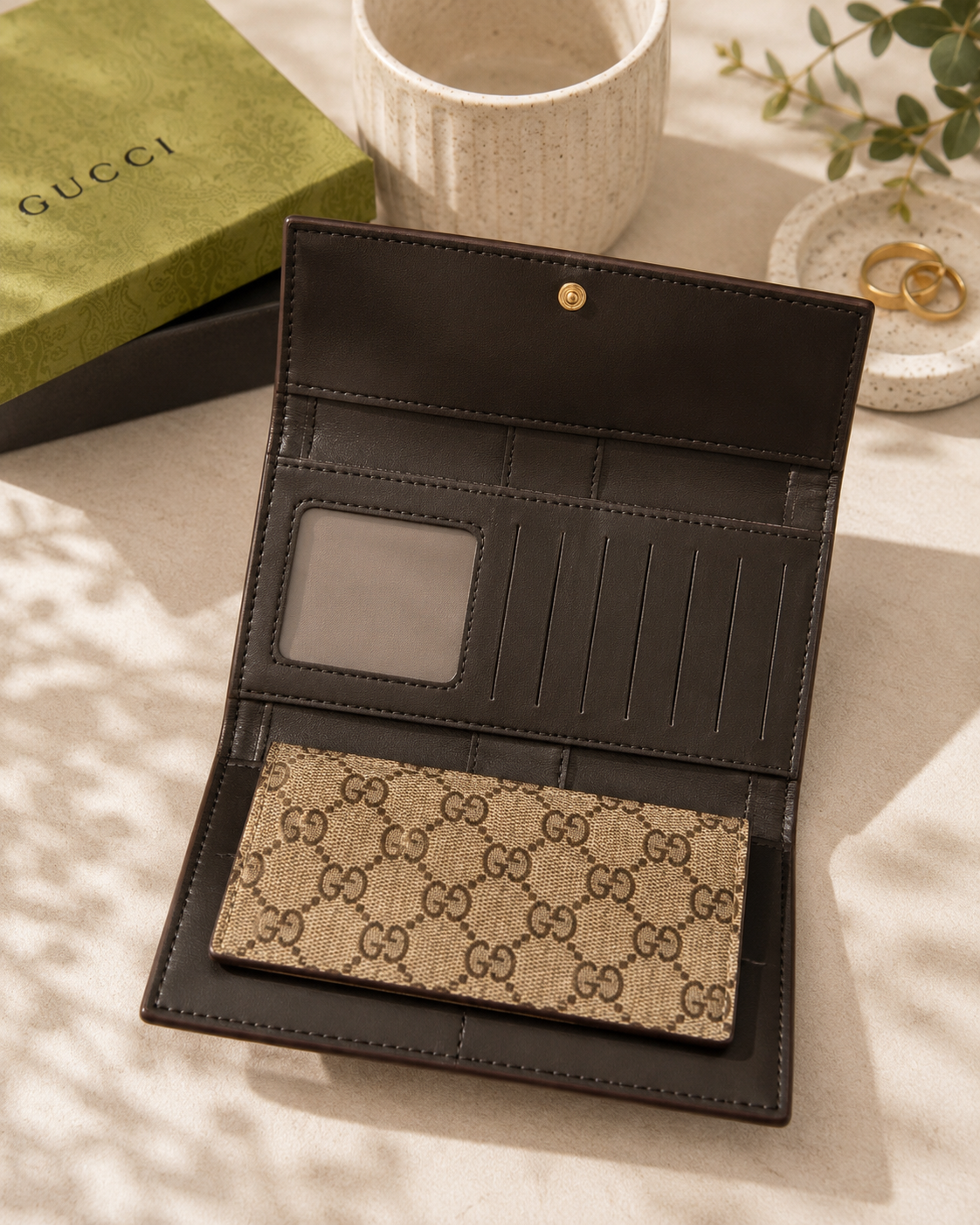 Fashion Stripe Wallet & Checkbook Holder Set – Beige