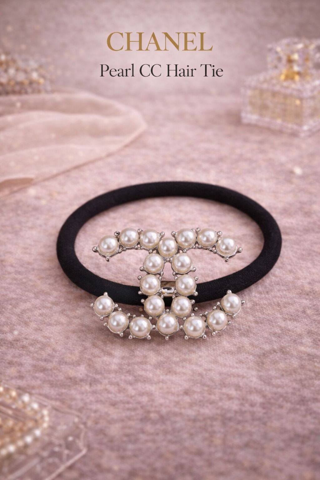 CC Pearl Hair Tie – Black Elastic with Pearl Detail (GWP)