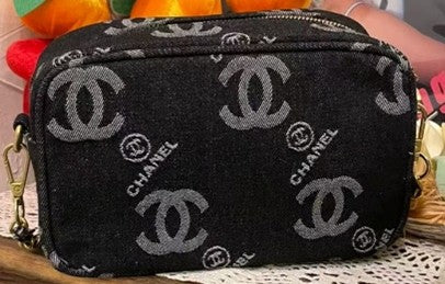 Chanel GWP Denim Cosmetic Bag – CC Monogram Travel Pouch (Blue or Black)