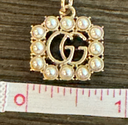Gucci "GG" charm/zipper pull, gold tone, faux pearls, stamped Gucci - Clairely Amazing