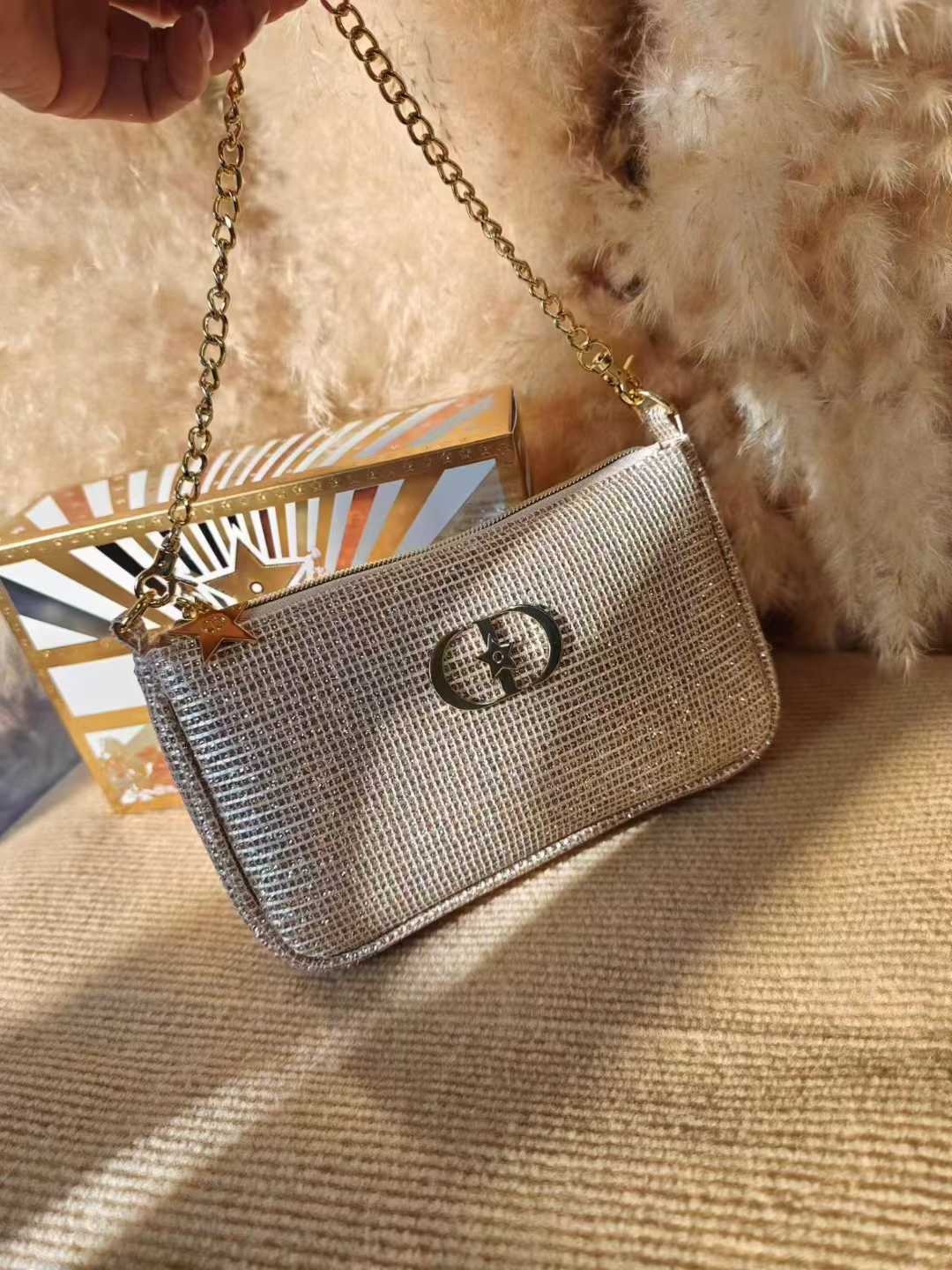 Dior GWP Christmas Collection Shoulder Bag with Chain – Limited Edition Evening Bag (Gift Box Included)
