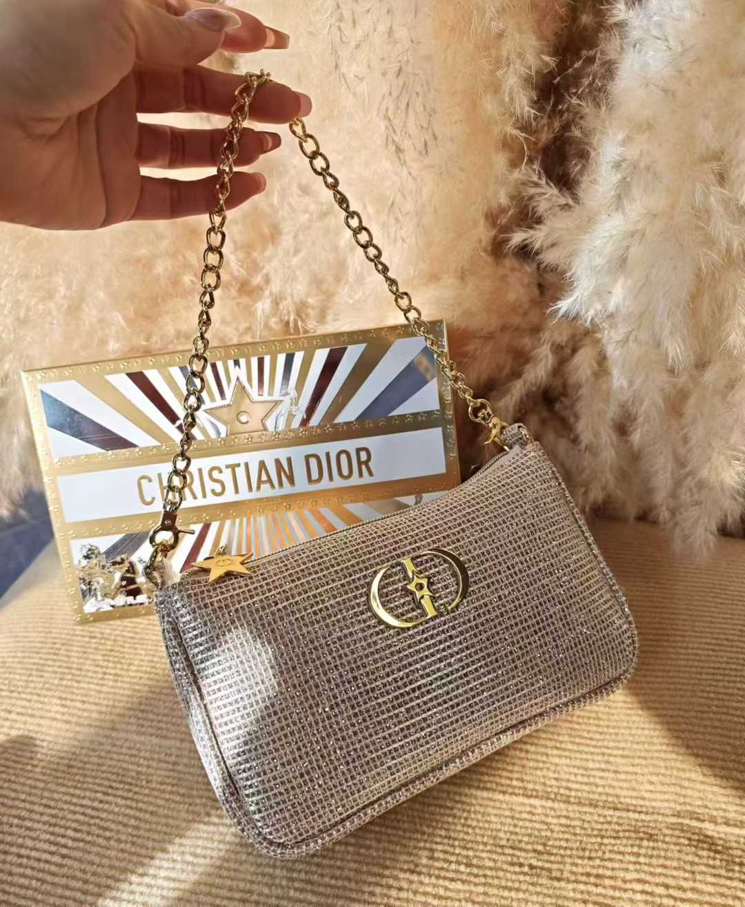 Dior GWP Christmas Collection Shoulder Bag with Chain – Limited Edition Evening Bag (Gift Box Included)