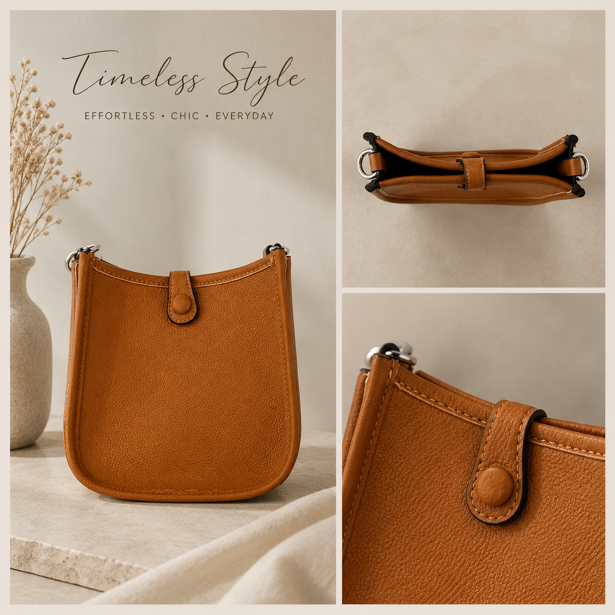 Fashion Inspired Perforated Mini Crossbody Bag | Camel Brown