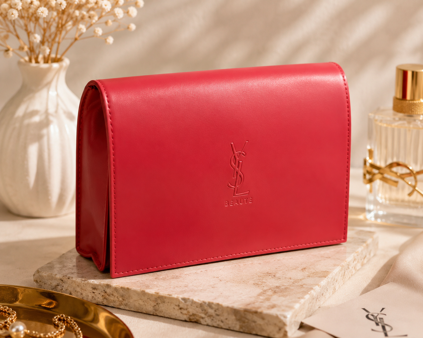YSL Beauté Red Cosmetic Clutch Pouch GWP