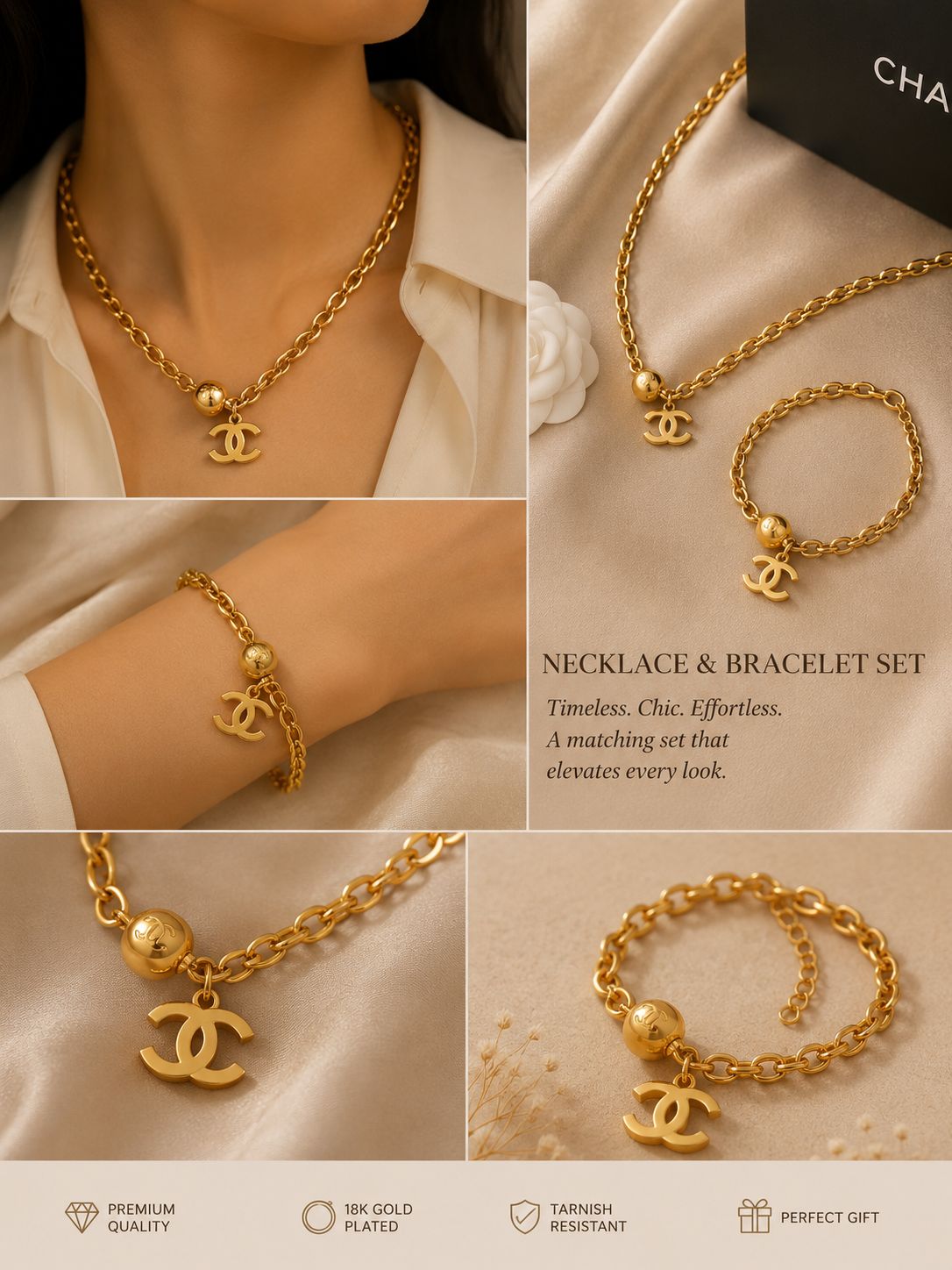 Luxe gold necklace & bracelet