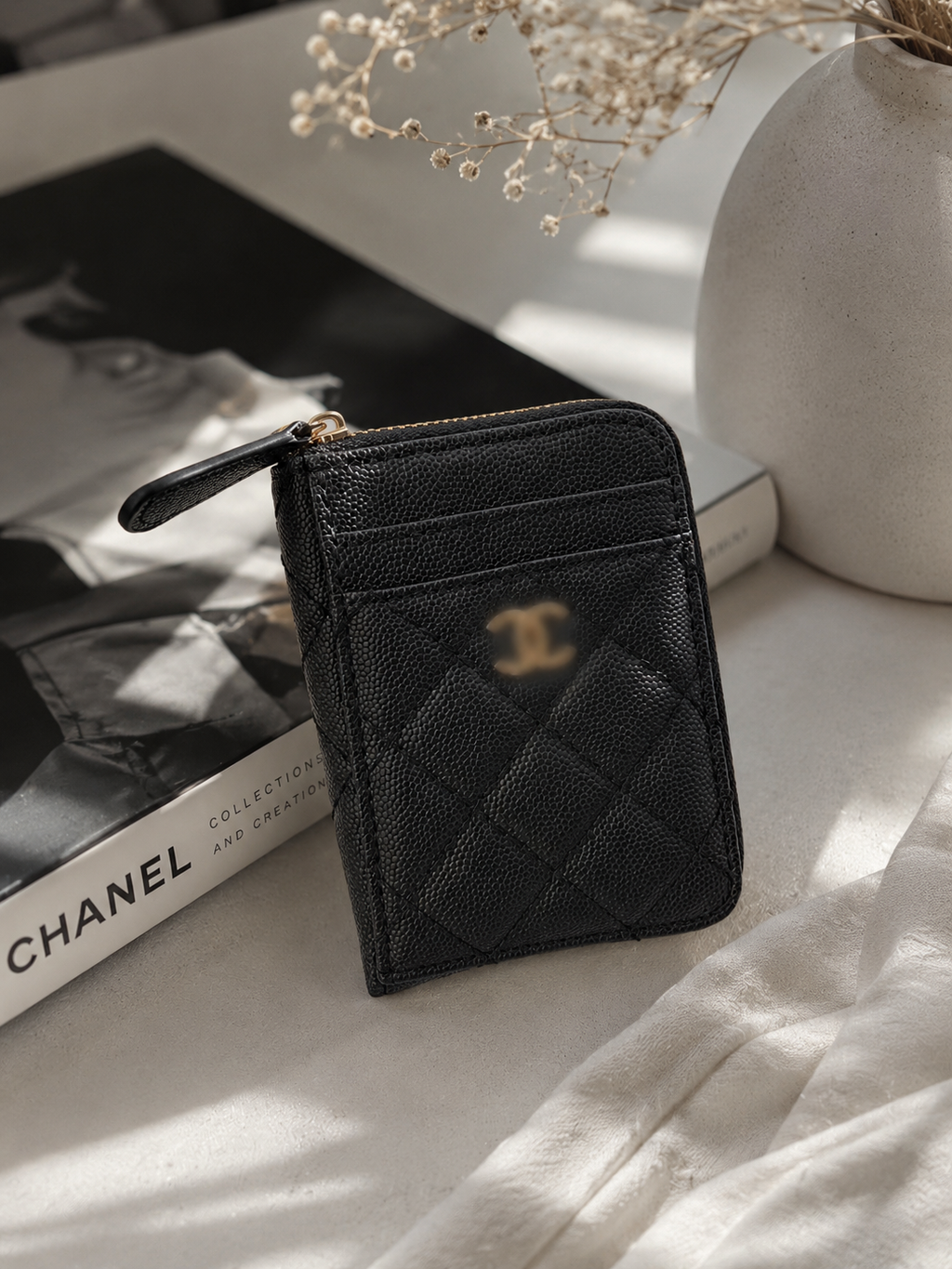 Luxury Quilted Zipper Cardholder Wallet – Black & Red Interior (GWP Edition)