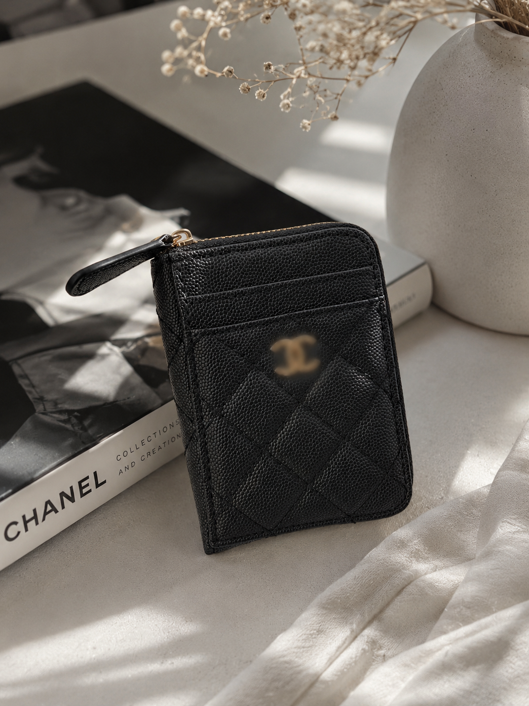 Luxury Quilted Zipper Cardholder Wallet – Black & Red Interior (GWP Edition)