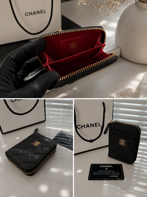 Luxury Quilted Zipper Cardholder Wallet – Black & Red Interior (GWP Edition)