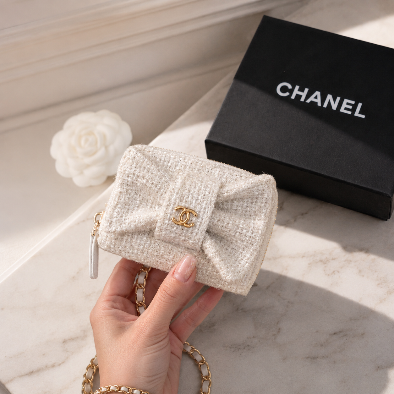 Chanel GWP Tweed Bow Wallet on Chain