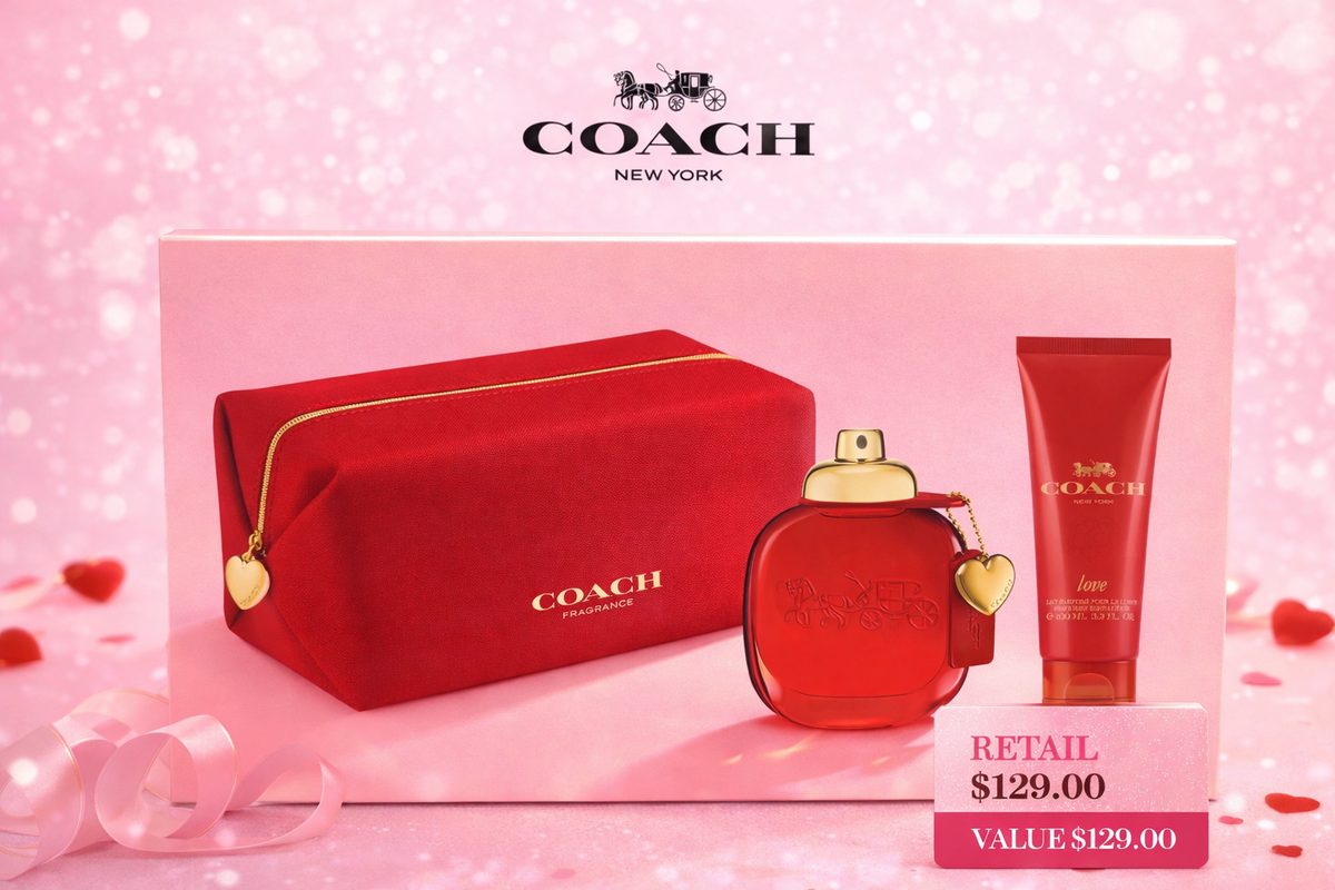 ✔️Coach Love Eau de Parfum 3-Piece Gift Set (3.0 oz) + Lotion + Cosmetic Bag – Authentic
