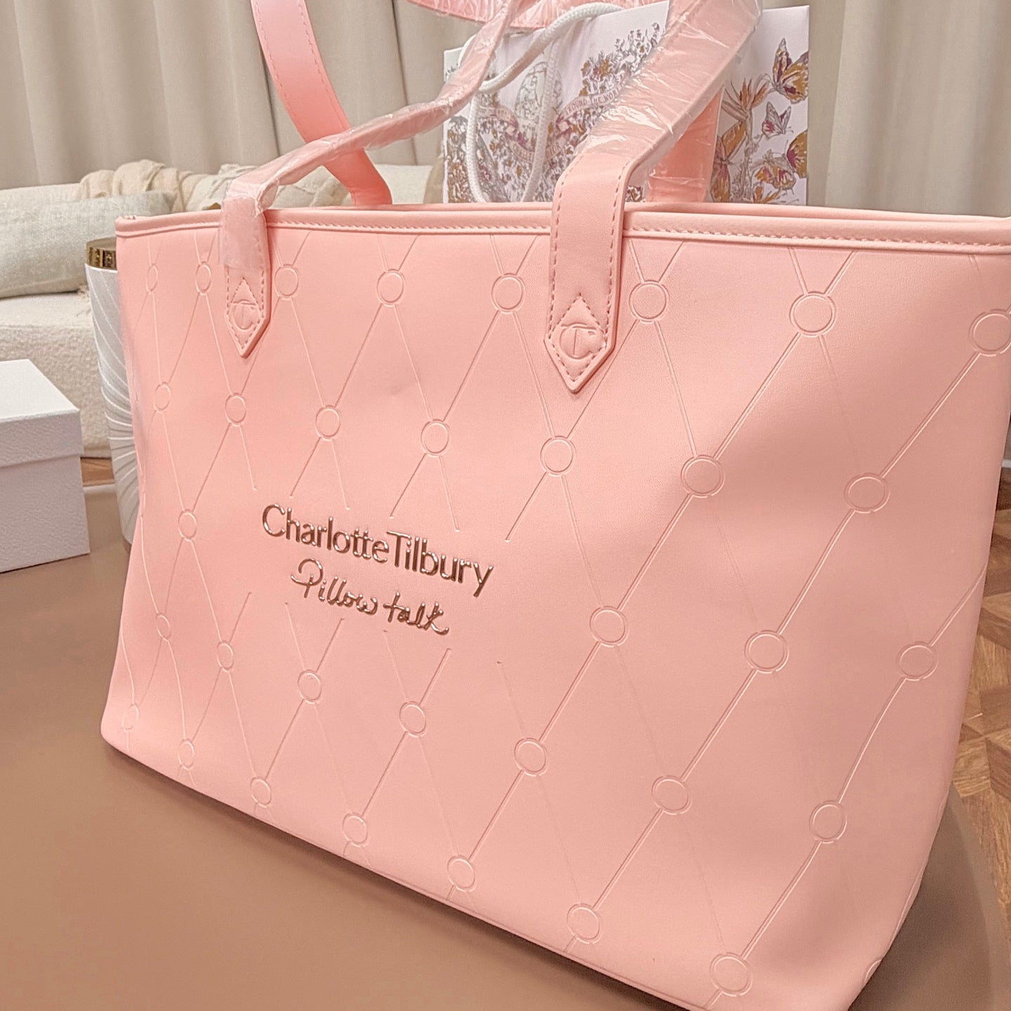 PREORDER DEPOSIT ONLY – Charlotte Tilbury Pink Quilted Tote (Large Capacity Work & Travel Bag) – VIP GWP Edition
