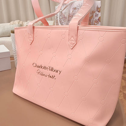 PREORDER DEPOSIT ONLY – Charlotte Tilbury Pink Quilted Tote (Large Capacity Work & Travel Bag) – VIP GWP Edition