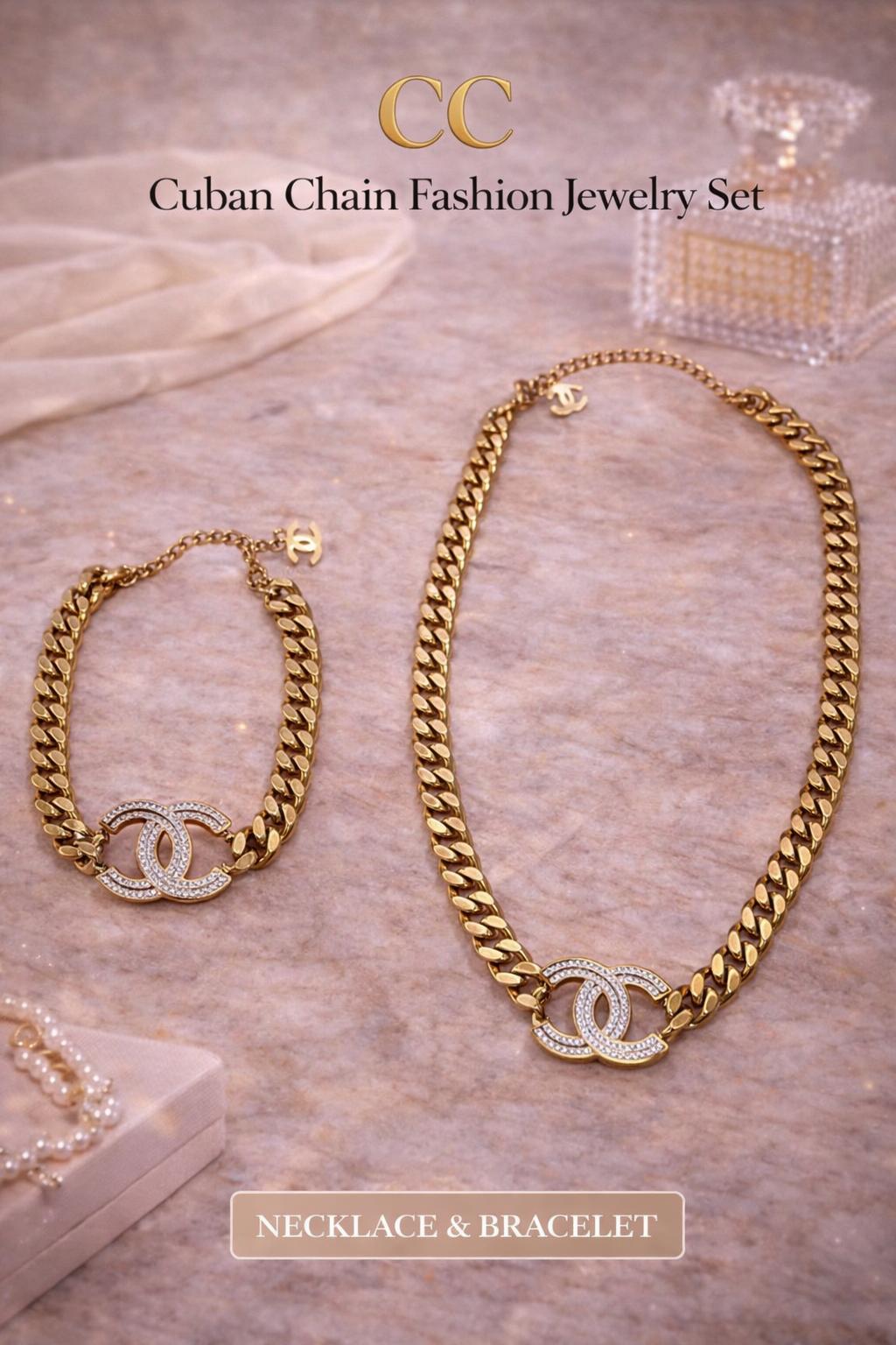 Antique Gold Cuban Link Jewelry Set – Necklace & Bracelet (Stainless Steel)