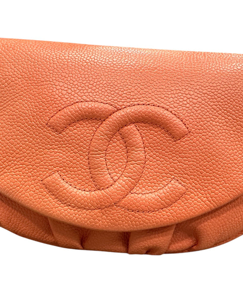 Chanel CORAL Caviar Leather Half Moon Wallet On Chain - Clairely Amazing