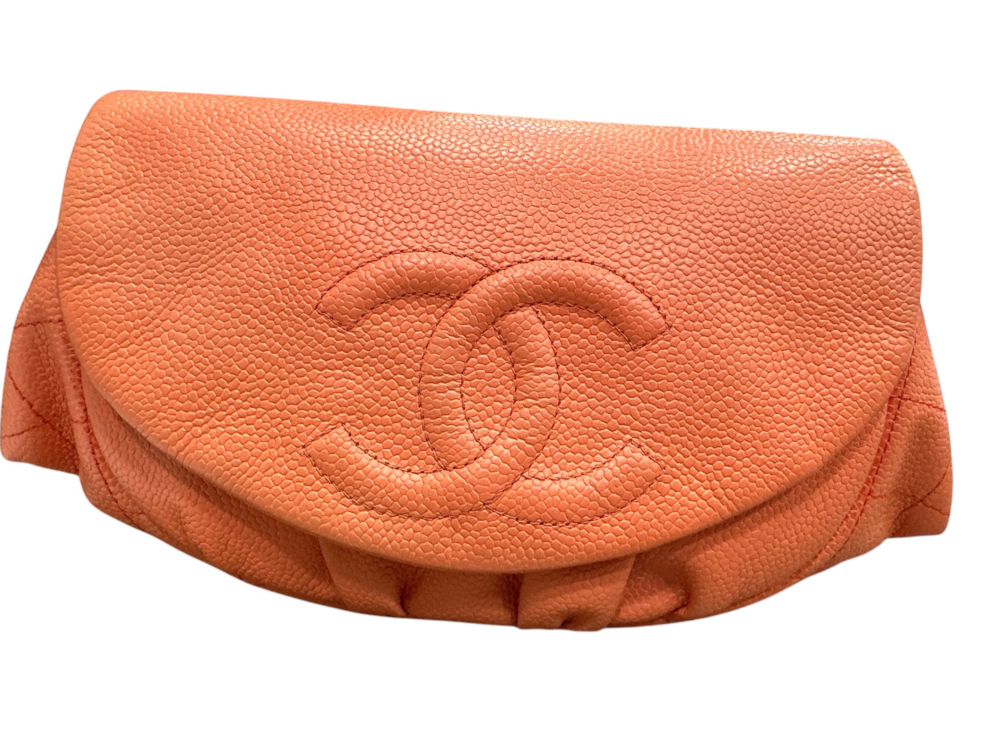 Chanel CORAL Caviar Leather Half Moon Wallet On Chain - Clairely Amazing