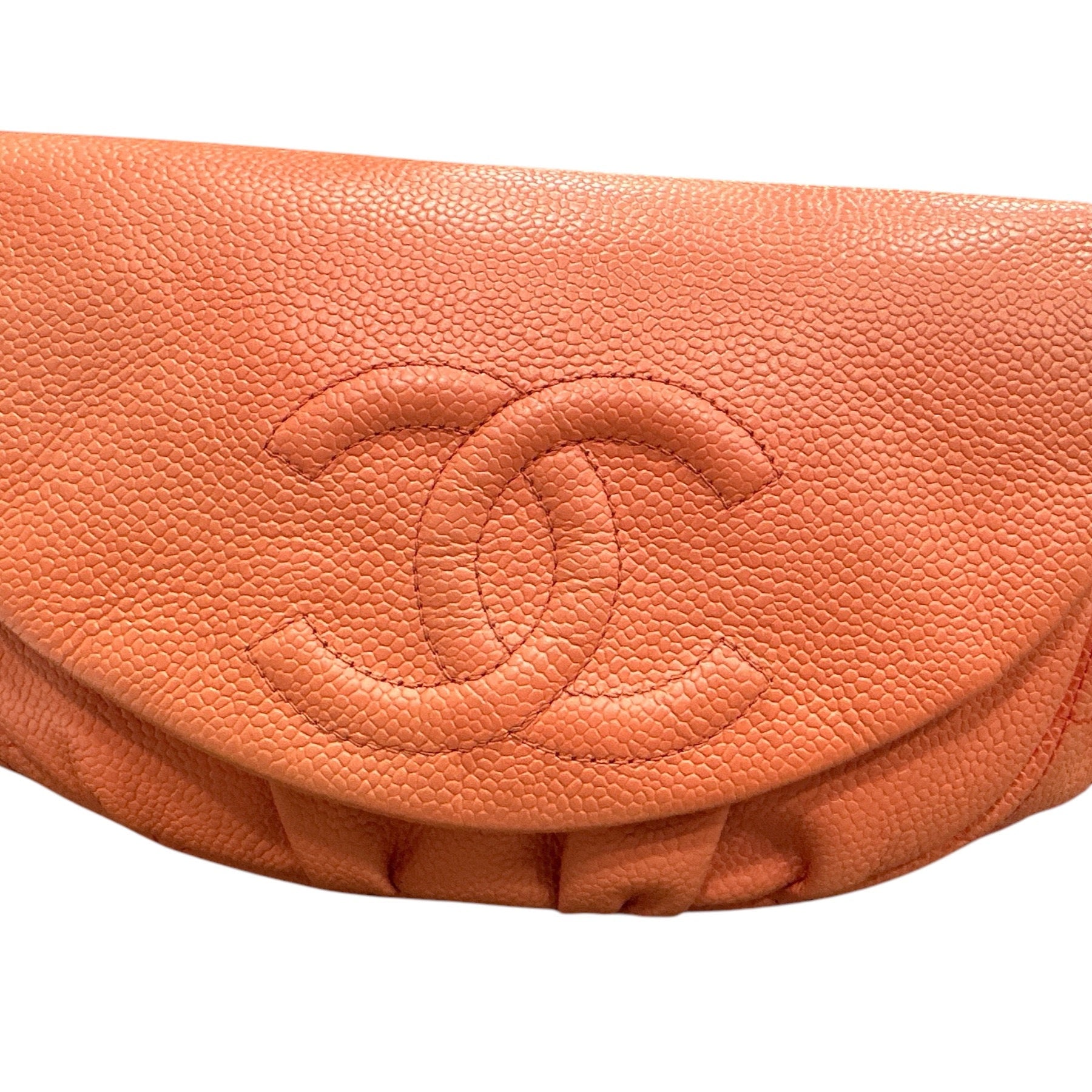 Chanel CORAL Caviar Leather Half Moon Wallet On Chain - Clairely Amazing