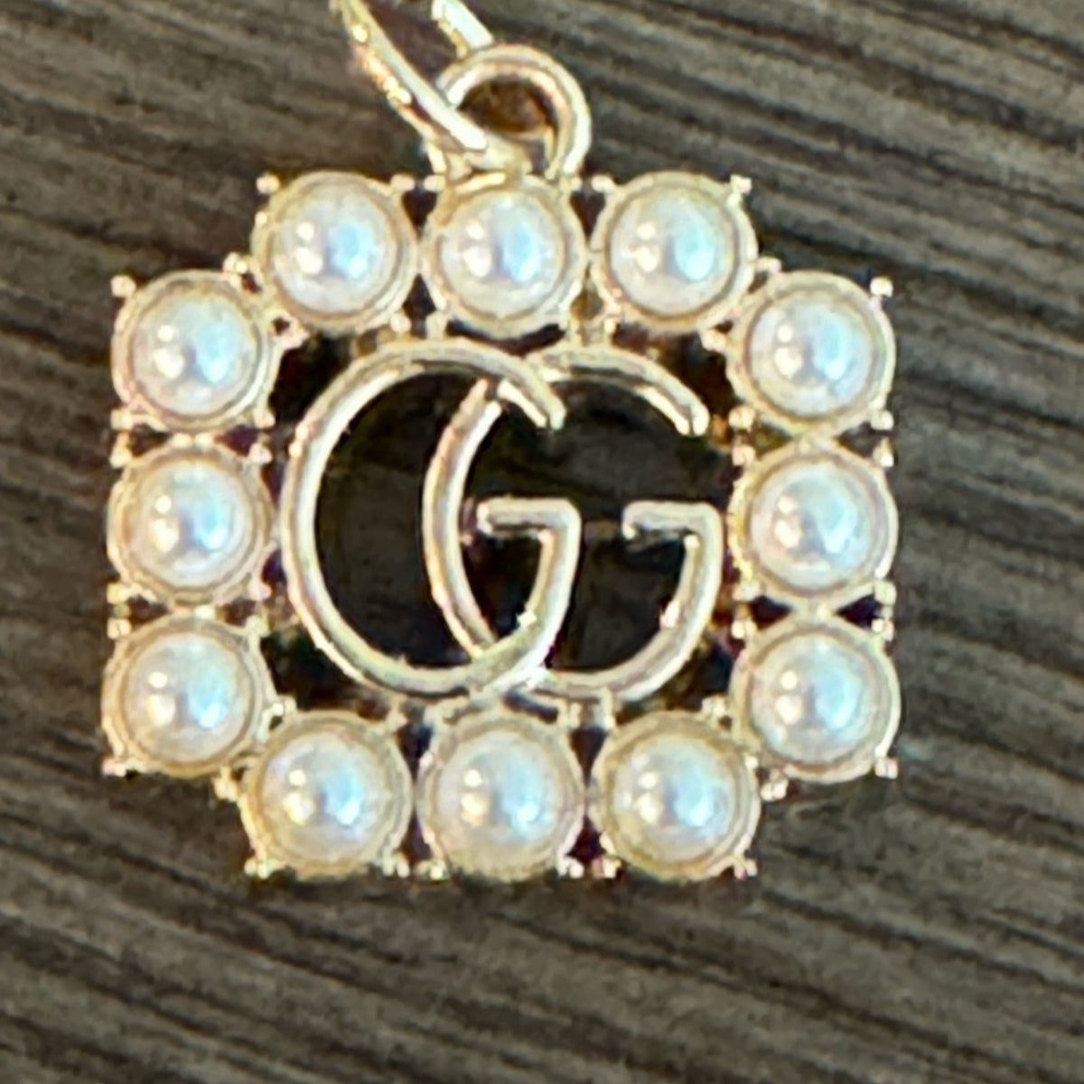 Gucci "GG" charm/zipper pull, gold tone, faux pearls, stamped Gucci - Clairely Amazing