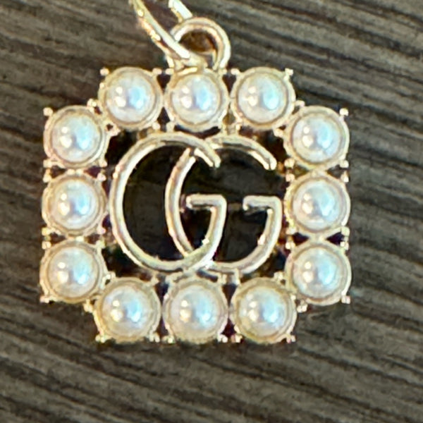 Gucci "GG" charm/zipper pull, gold tone, faux pearls, stamped Gucci - Clairely Amazing