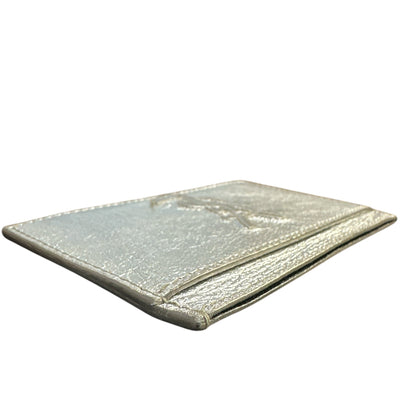 SAINT LAURENT PARIS Logo Monogram Card Case Silver Leather - Clairely Amazing