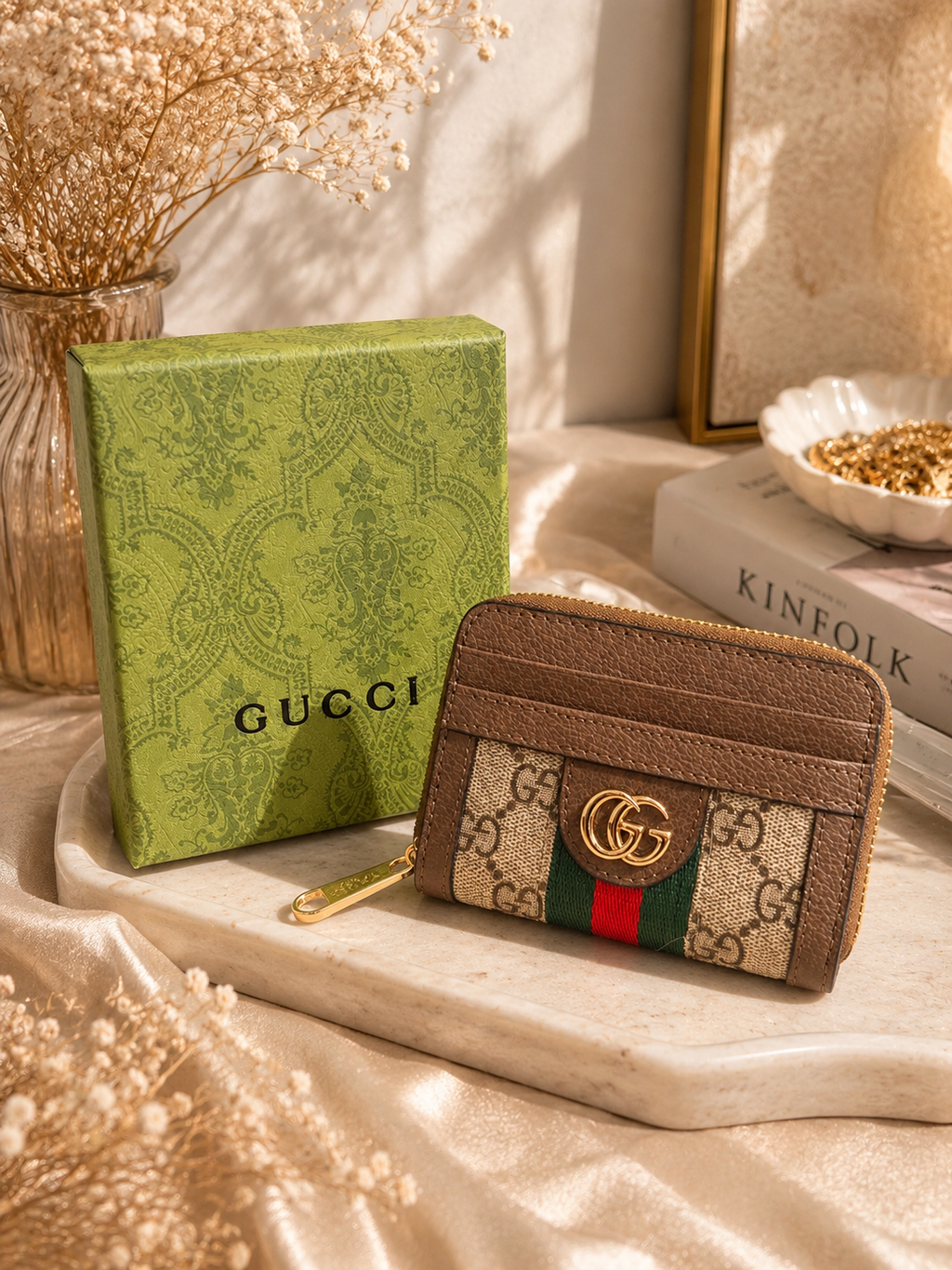 Fashion GG Stripe Zip Card Wallet