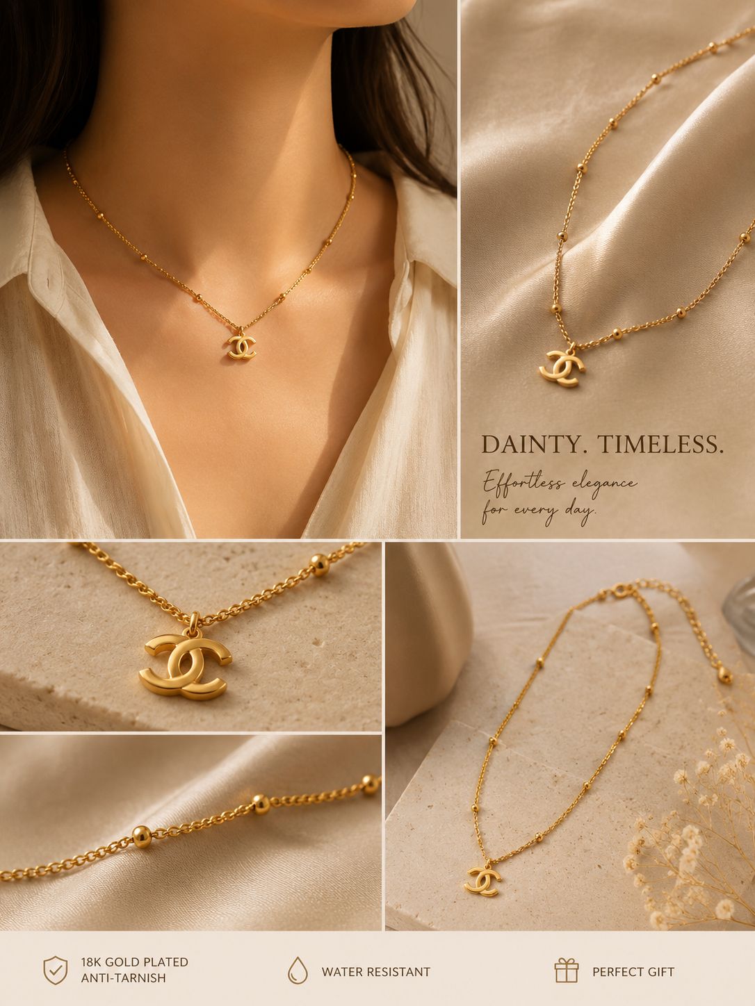 DAINTY INITIAL GOLD BEADS NECKLACE