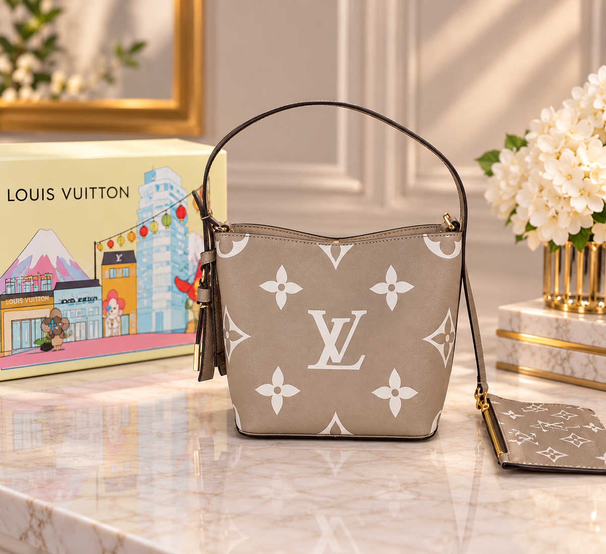 👑 Fashion Beige Monogram Shoulder Bag | Oversized Monogram & Matching Accessories