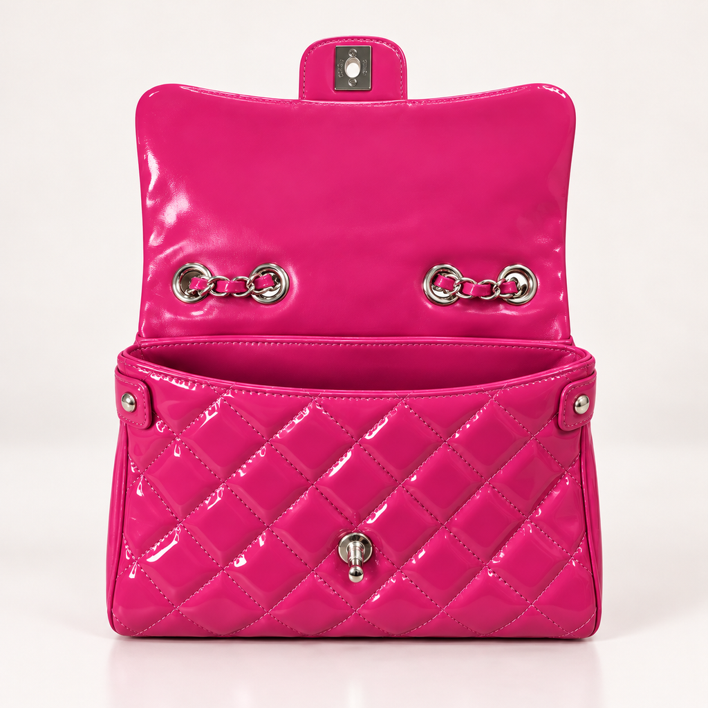 Authentic Chanel Pink Patent Double Compartment Flap Bag – Medium