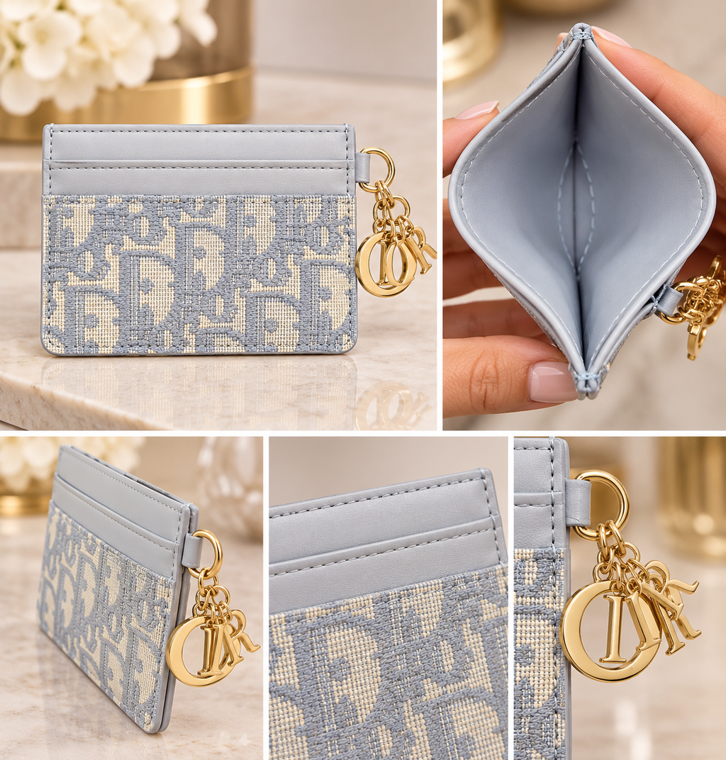 ⭐Fashion Woven Monogram Card Holder with Gold Letter Charms