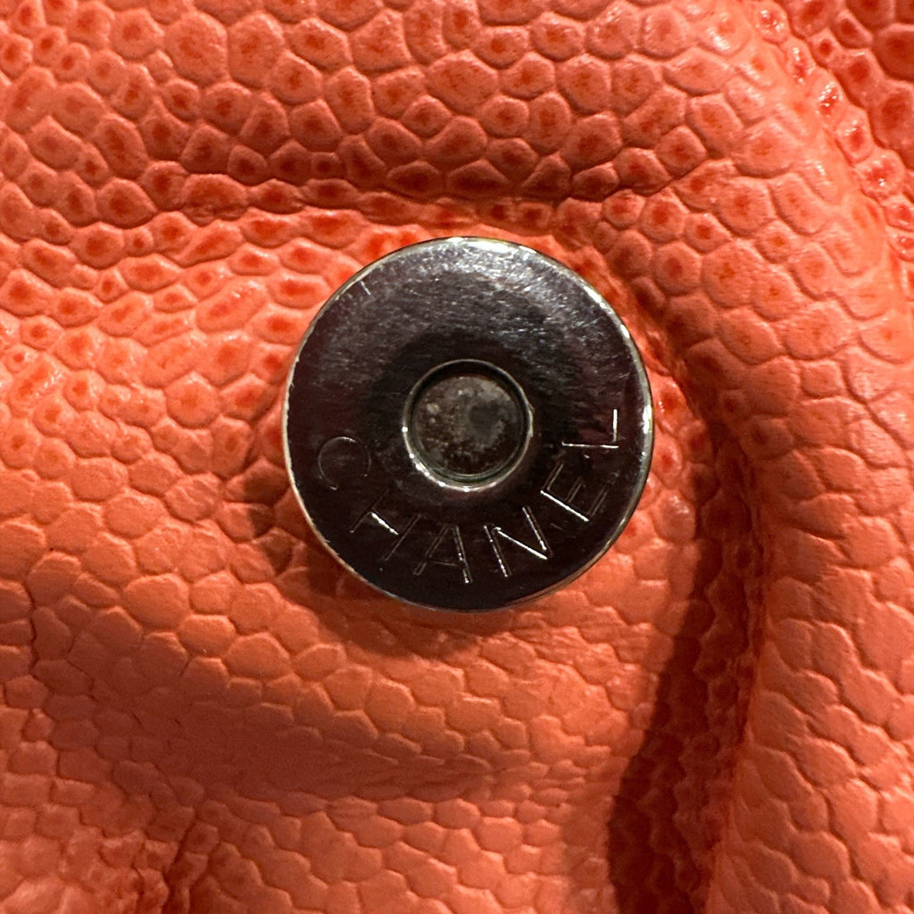 Chanel CORAL Caviar Leather Half Moon Wallet On Chain - Clairely Amazing