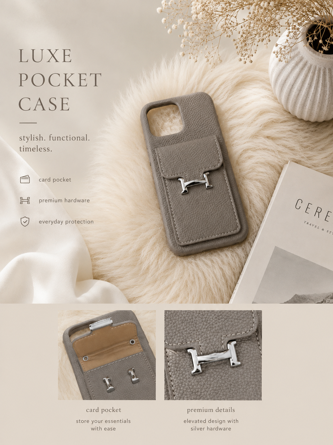 Luxe Pocket Leather Phone Case – iPhone 14 Pro