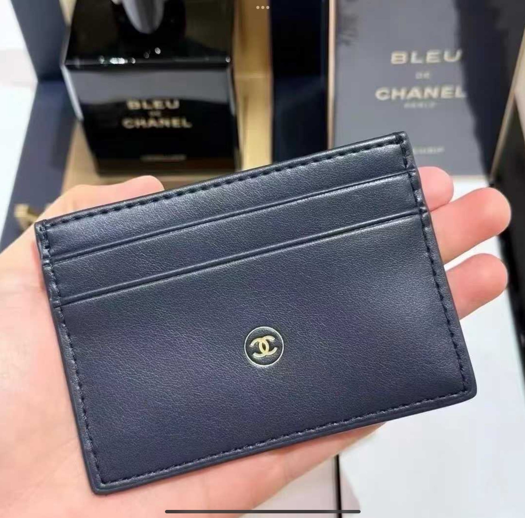 Blue de CH Leather Card Holder - Black