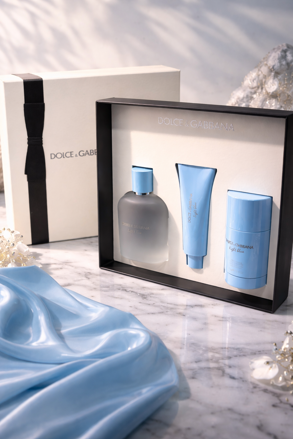 ✔️Dolce & Gabbana Light Blue Pour Homme Gift Set (3PC) – 100ml EDT + Shower Gel + Deodorant