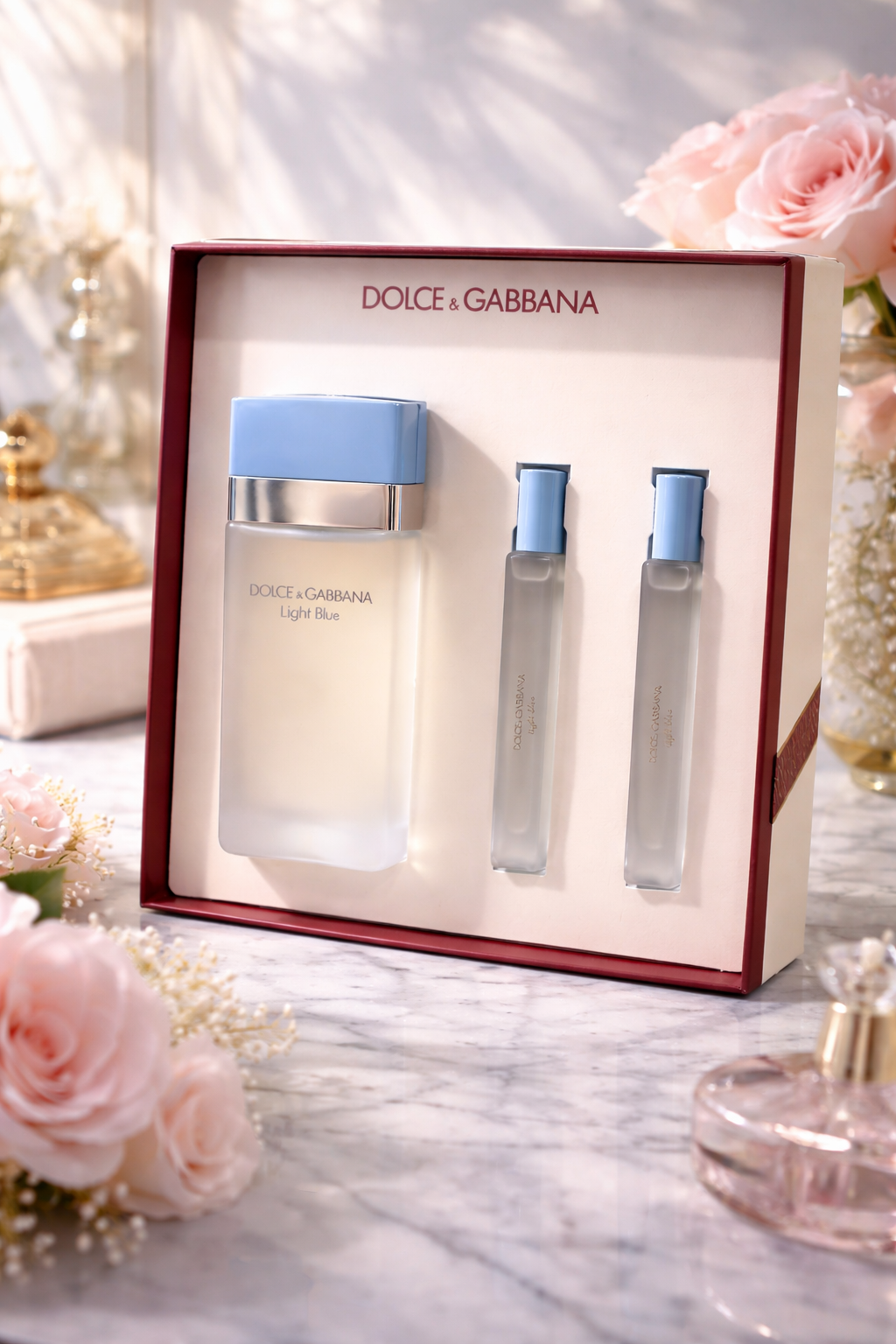 ✔️Dolce & Gabbana Light Blue Women’s Gift Set (3PC) – 3.3oz EDT + 2 Travel Sprays