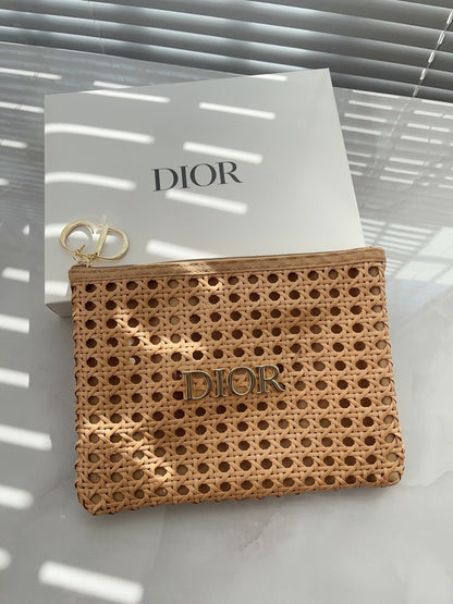 PREORDER DEPOSIT ONLY - Dior GWP Wicker Cosmetic Pouch – Summer Raffia Style Zip Bag