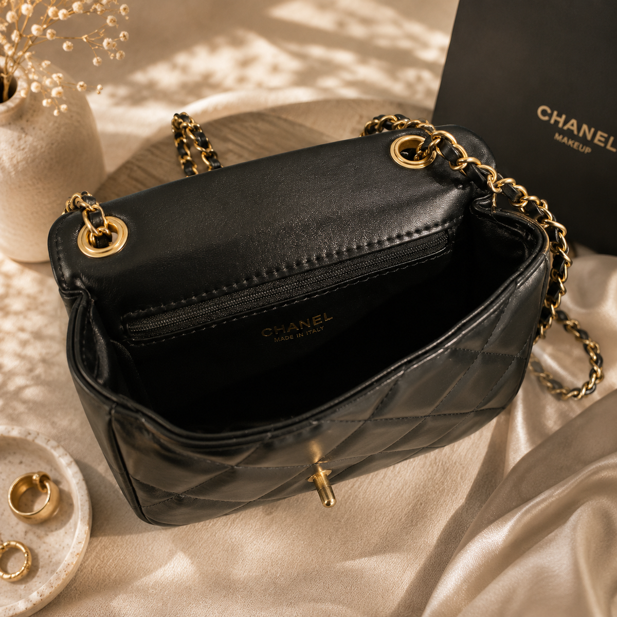 Chanel Beauté GWP VIP Black Quilted Heart Charm Crossbody Bag