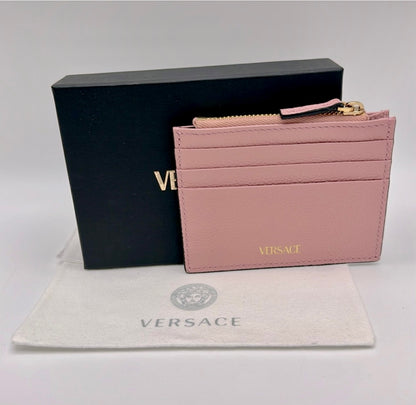 Versace Virtus logo grained leather card holder wallet NWB - Clairely Amazing