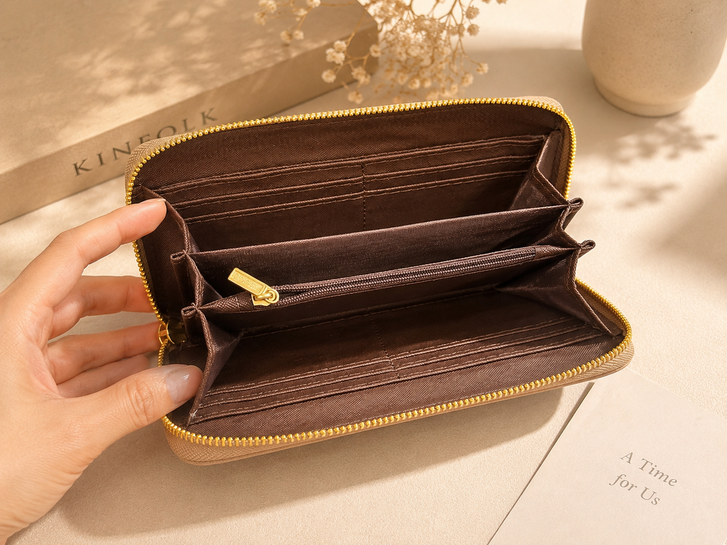 Fashion Monogram Zip Around Long Wallet – Beige