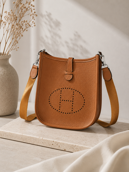 Fashion Inspired Perforated Mini Crossbody Bag | Camel Brown