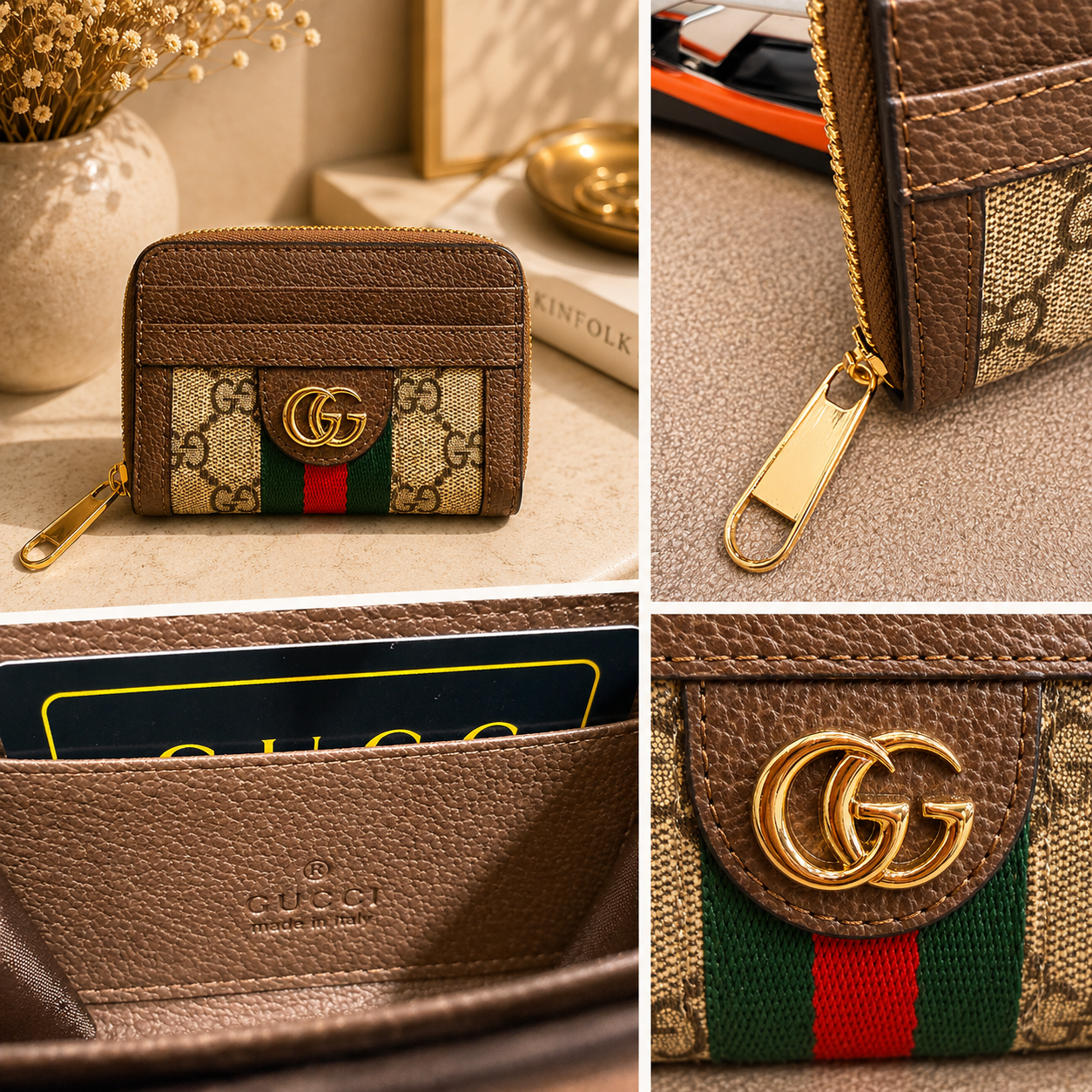 Fashion GG Stripe Zip Card Wallet
