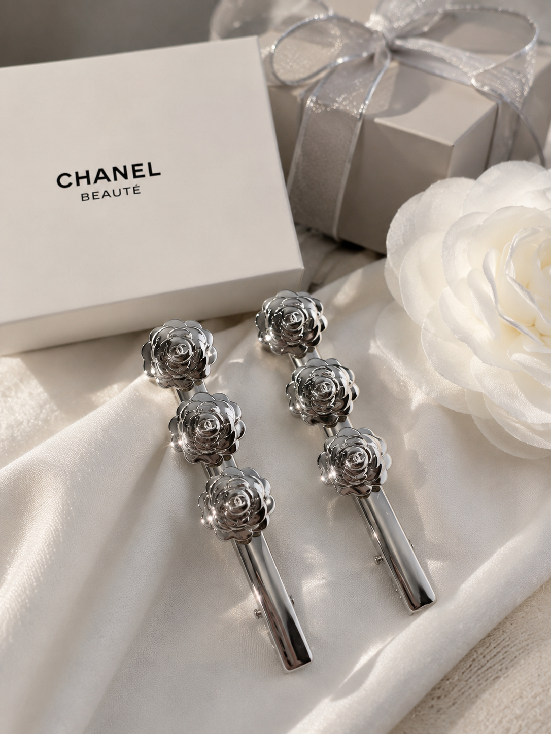 Chanel Beauté 2026 Limited Edition Silver Camellia Hairpin Set