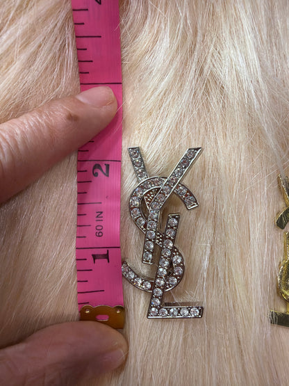 Crystal Monogram Style Brooch Pin – Gold or Silver Tone