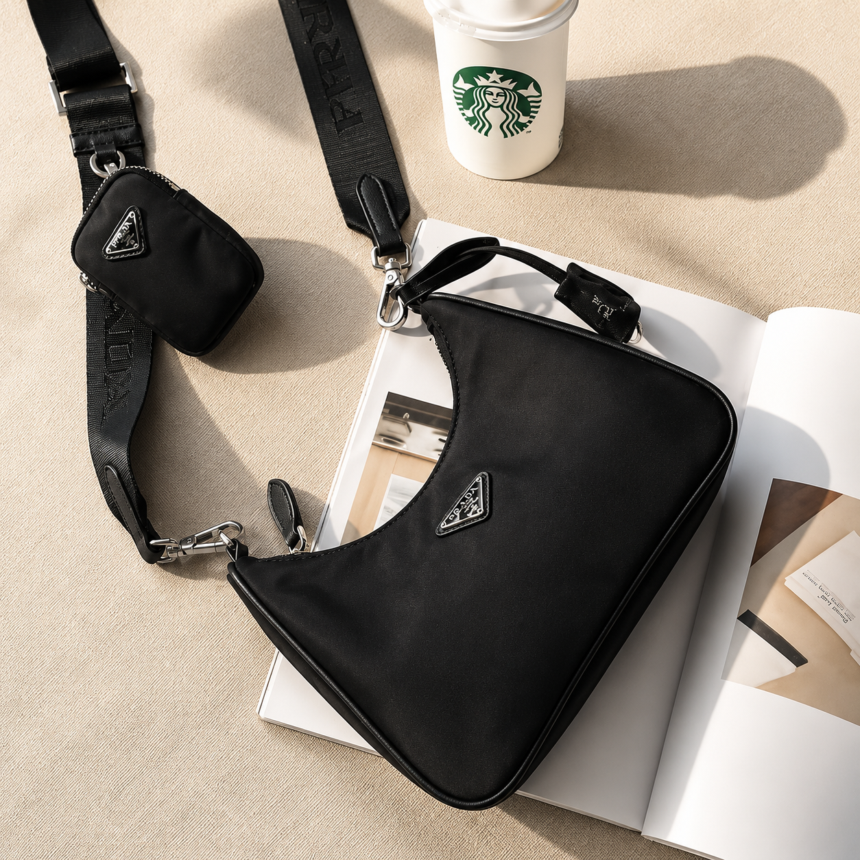 Fashion Luxe Re-Edition Nylon Multi-Strap Shoulder Bag – Black